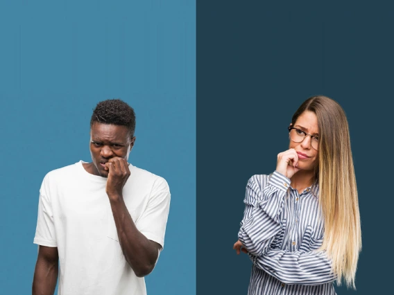 Two people stressed and nailbiting