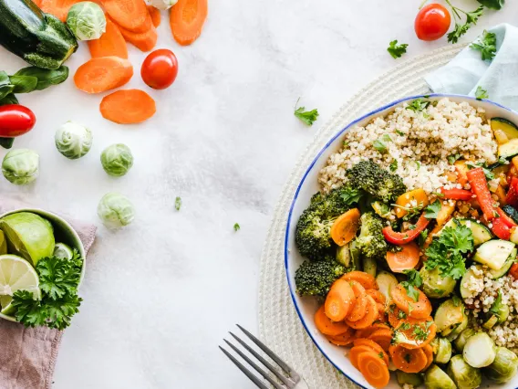 Healthy food and vegetables lying on a table