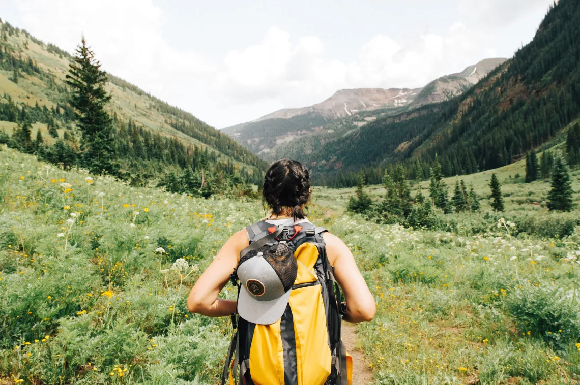 Person backpacking in a national park